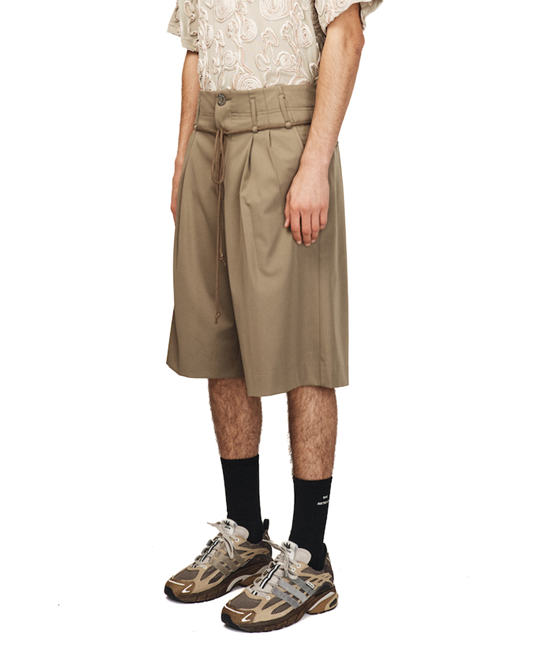 Taupe Double Pleated Shorts
