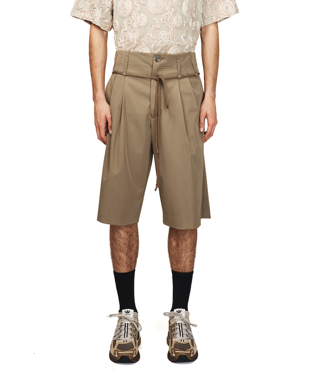 Taupe Double Pleated Shorts