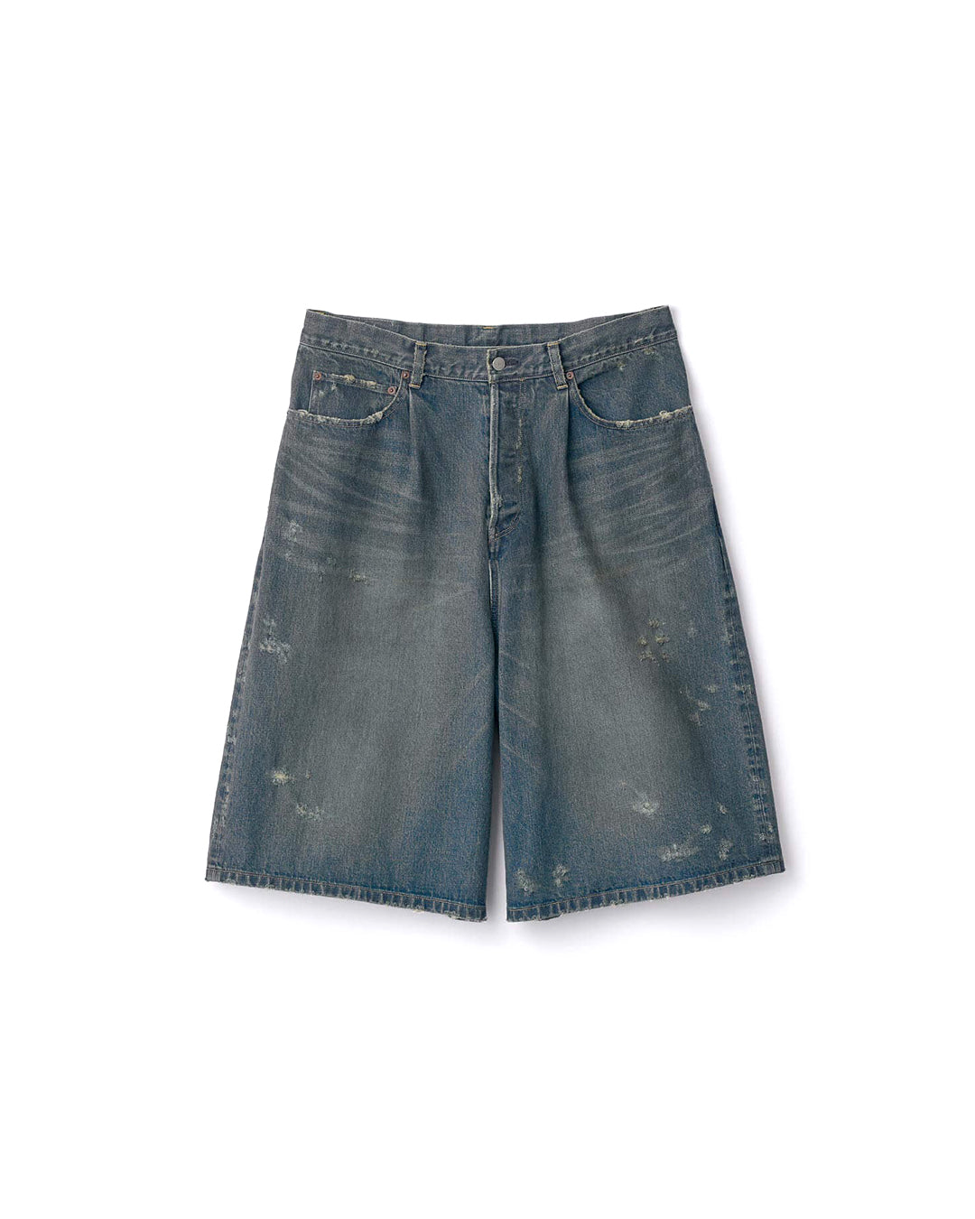 Washed Indigo Cotton Baggy Denim Shorts
