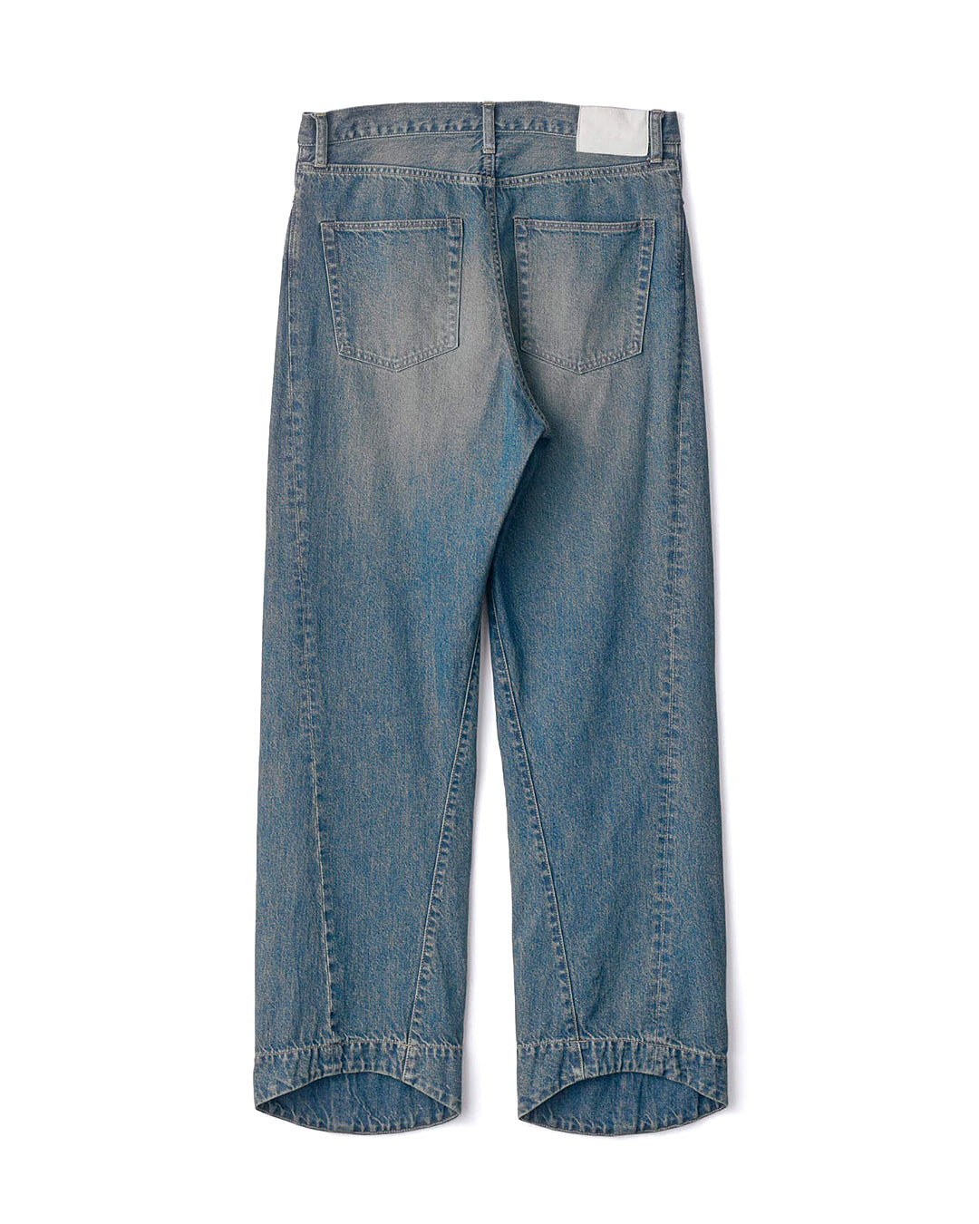 Washed Indigo Cotton Twist Cut Denim Pants