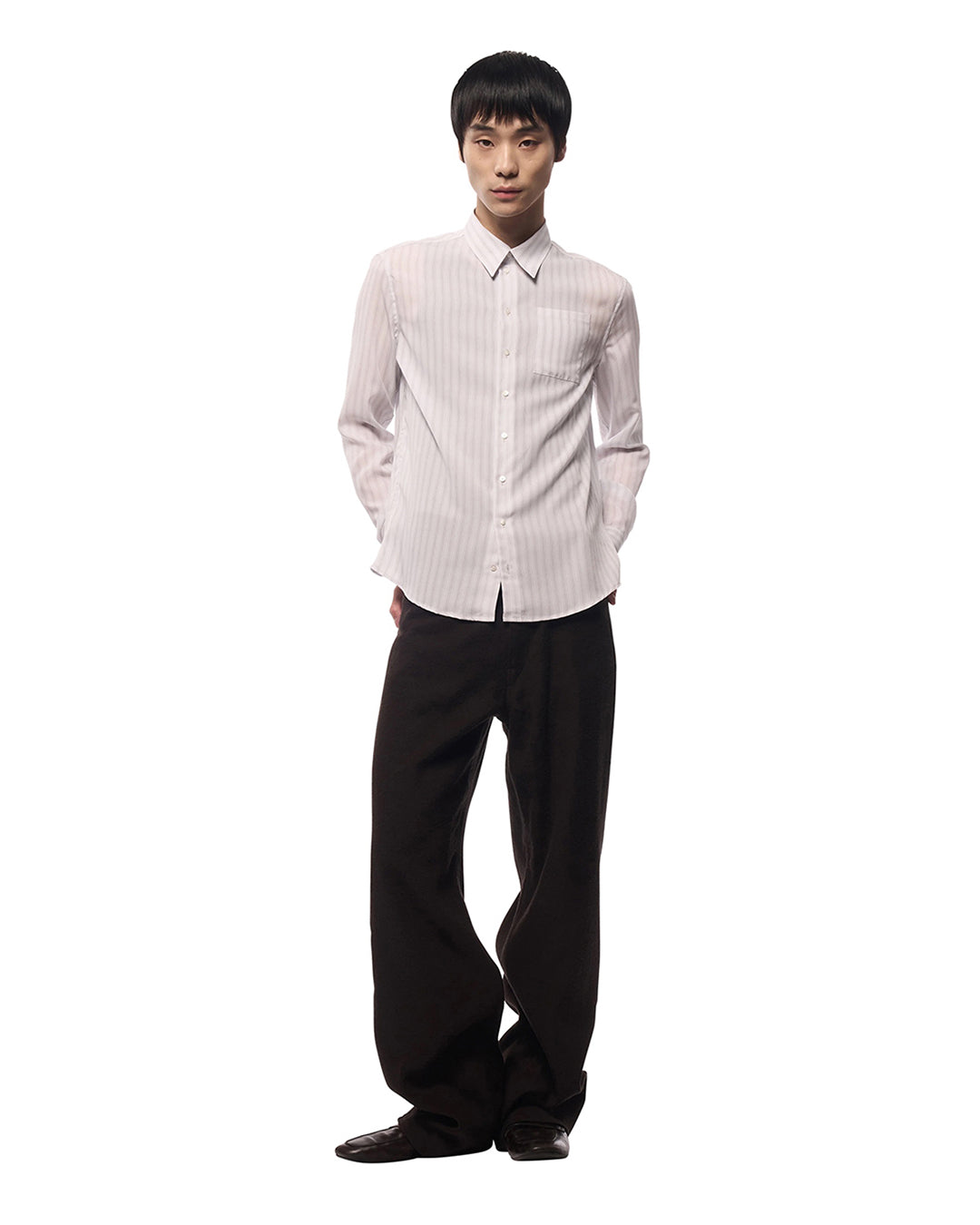 White Stripe Silky Dress Shirt