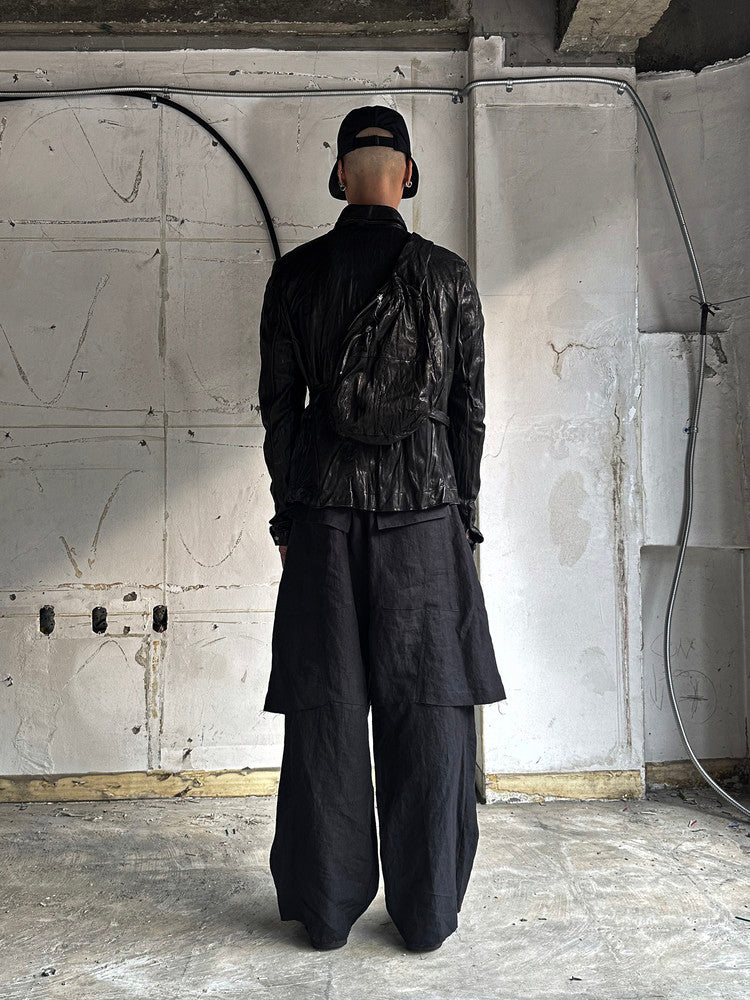 Black Single Zip Leather Jacket V4