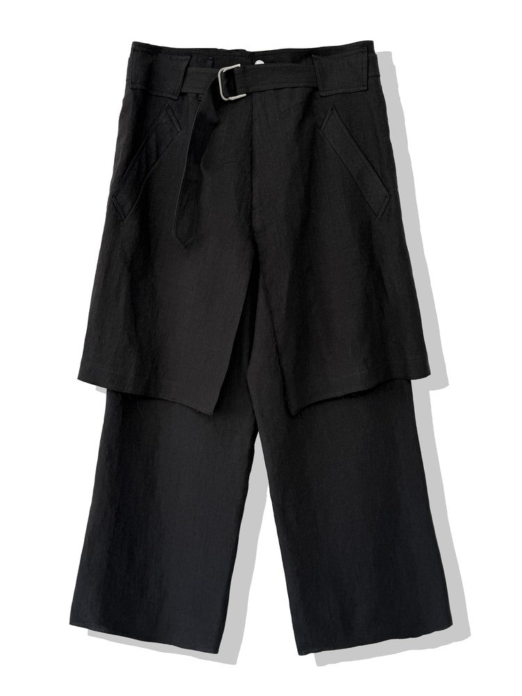 Black Hemp Layered Skirt Pants