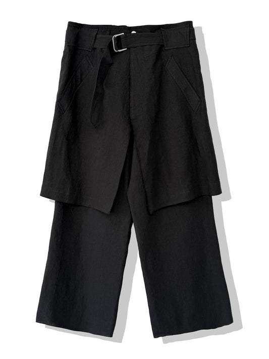 Black Hemp Layered Skirt Pants