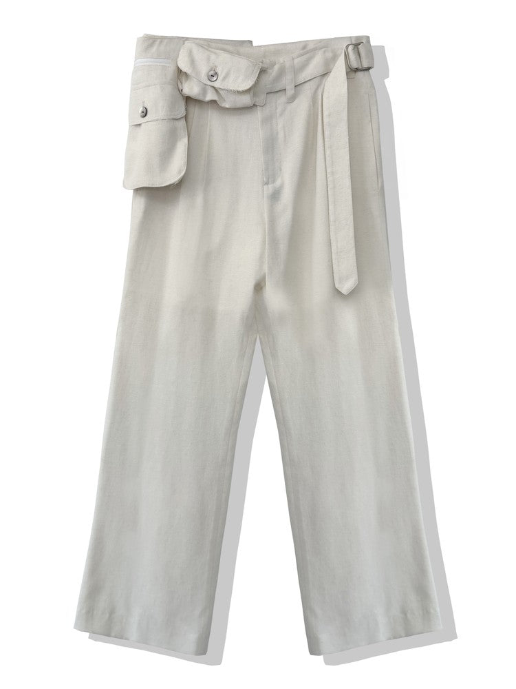 Ivory Linen Waist Bag Trousers