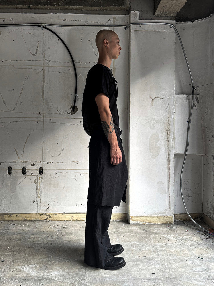 Black Hemp Layered Skirt Pants