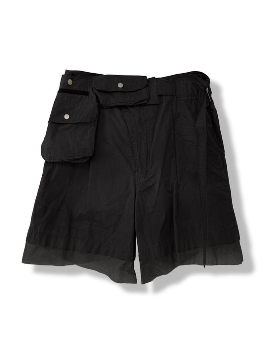 Black Waxed Waist Bag Shorts