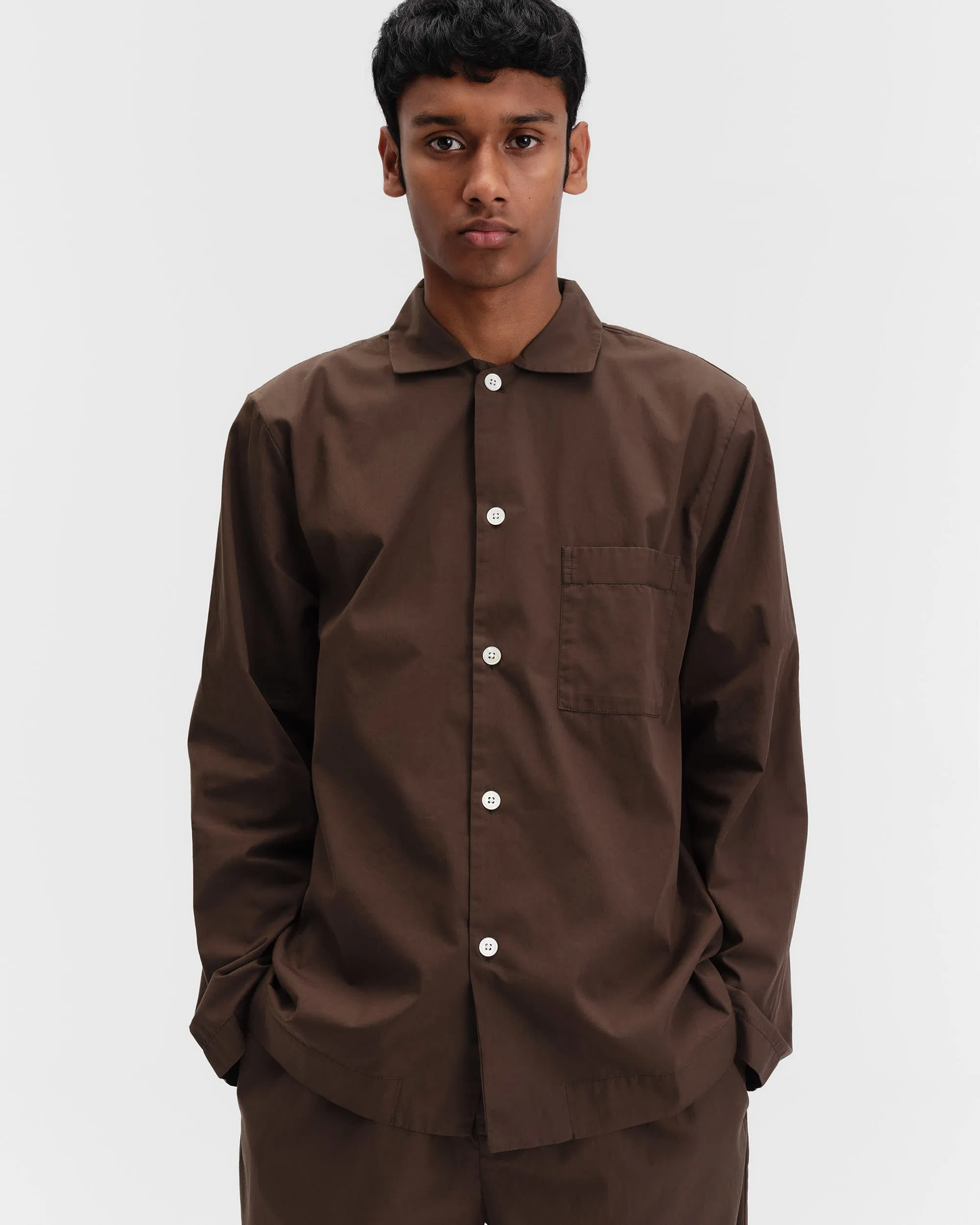 Coffee Cotton Poplin Pyjamas Shirt