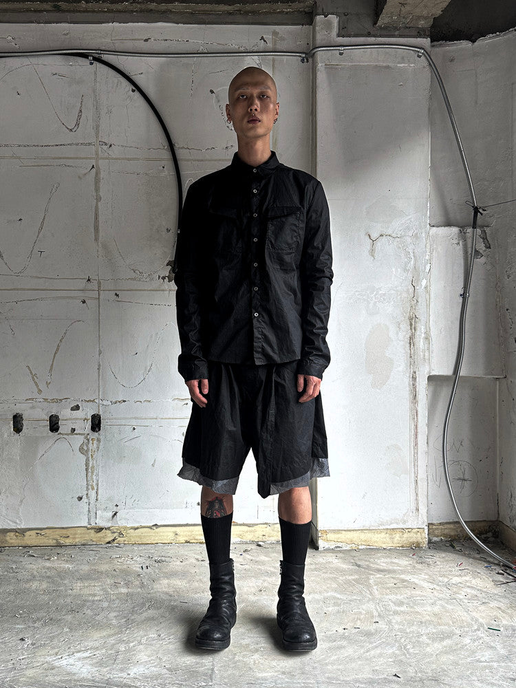 Black Waxed Waist Bag Shorts