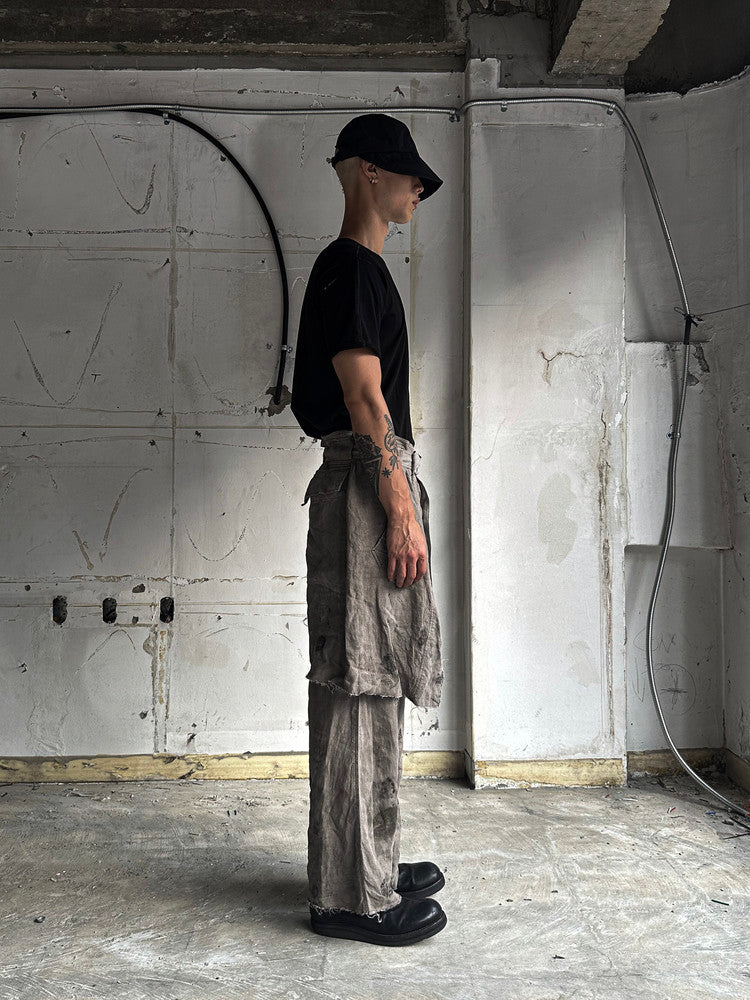 Mud Brown Eco Hemp Layered Skirt Pants