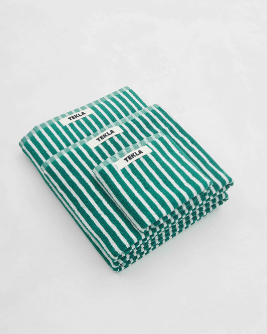 Teal Green Stripes Terry Towel