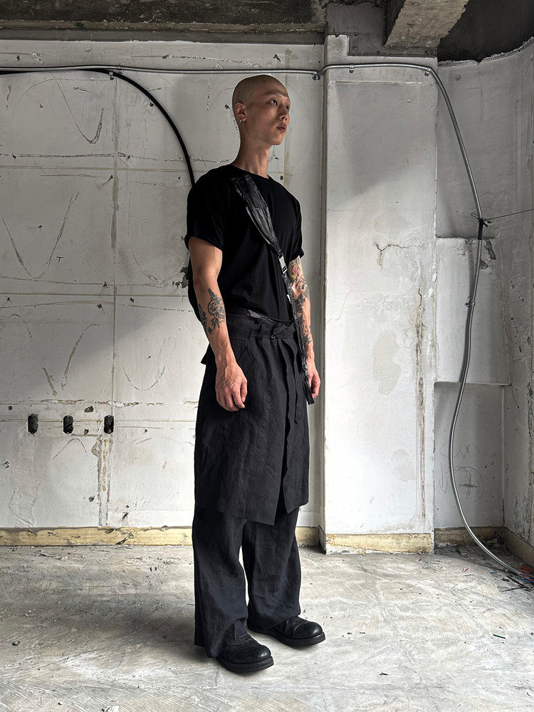 Black Hemp Layered Skirt Pants