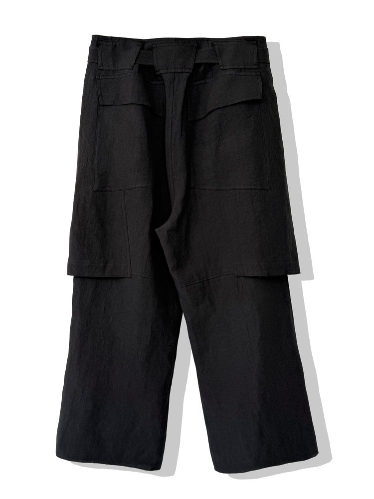 Black Hemp Layered Skirt Pants