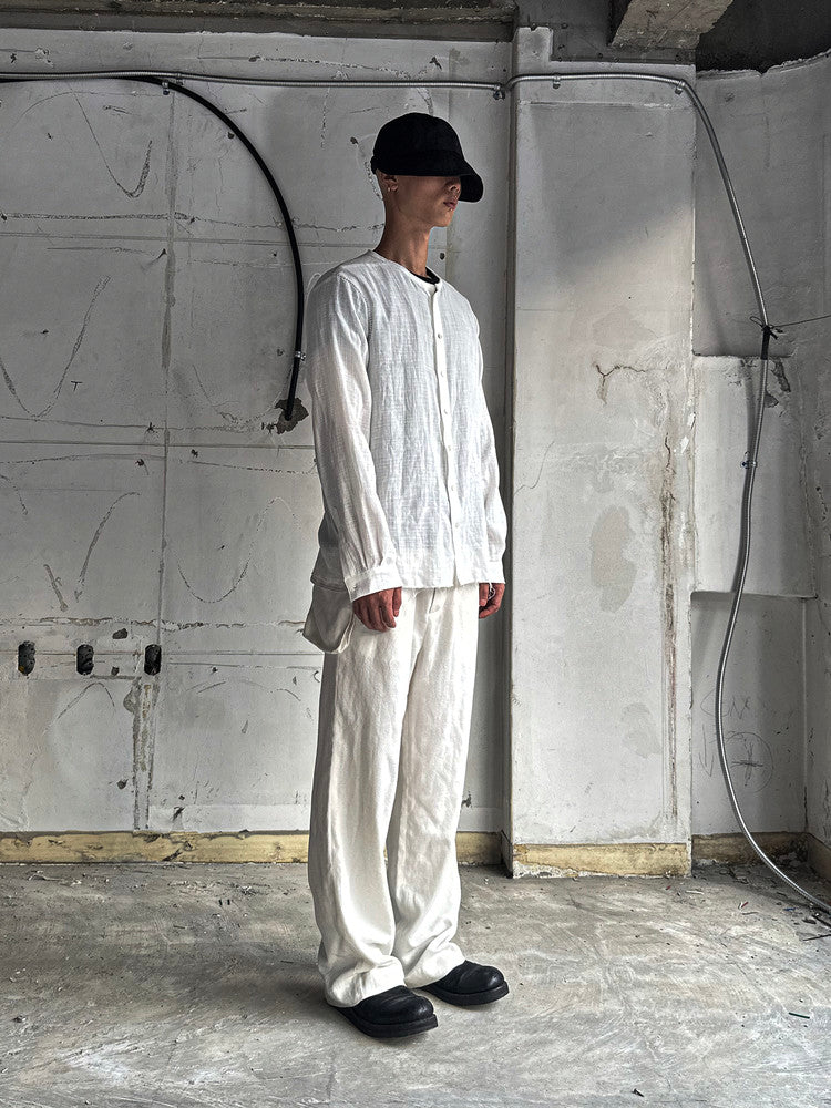 Ivory Linen Waist Bag Trousers