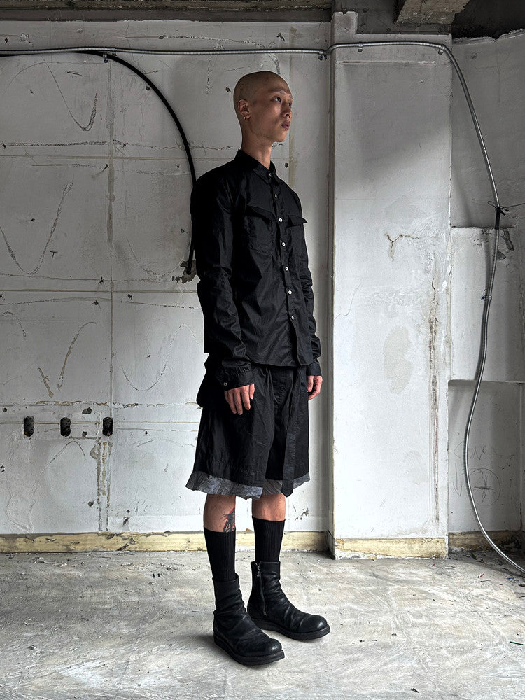 Black Waxed Waist Bag Shorts