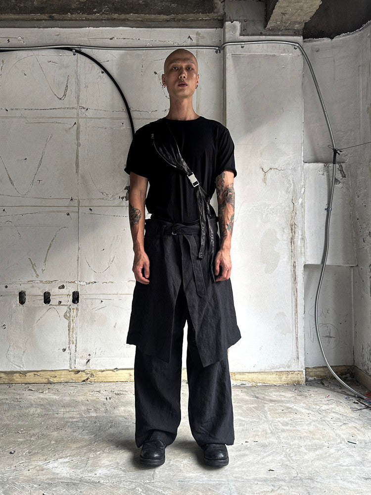 Black Hemp Layered Skirt Pants