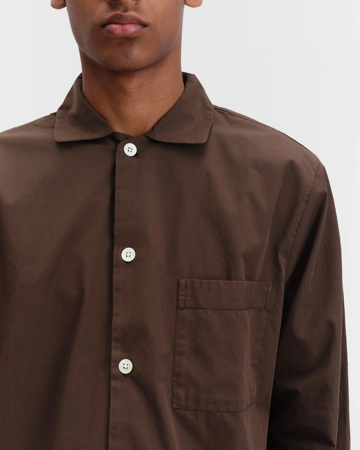 Coffee Cotton Poplin Pyjamas Shirt