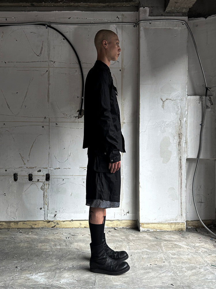 Black Waxed Waist Bag Shorts