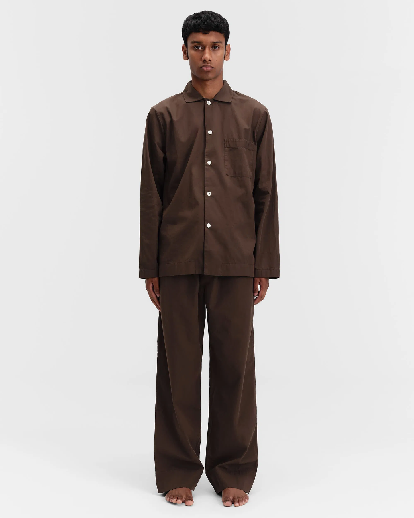 Coffee Cotton Poplin Pyjamas Shirt
