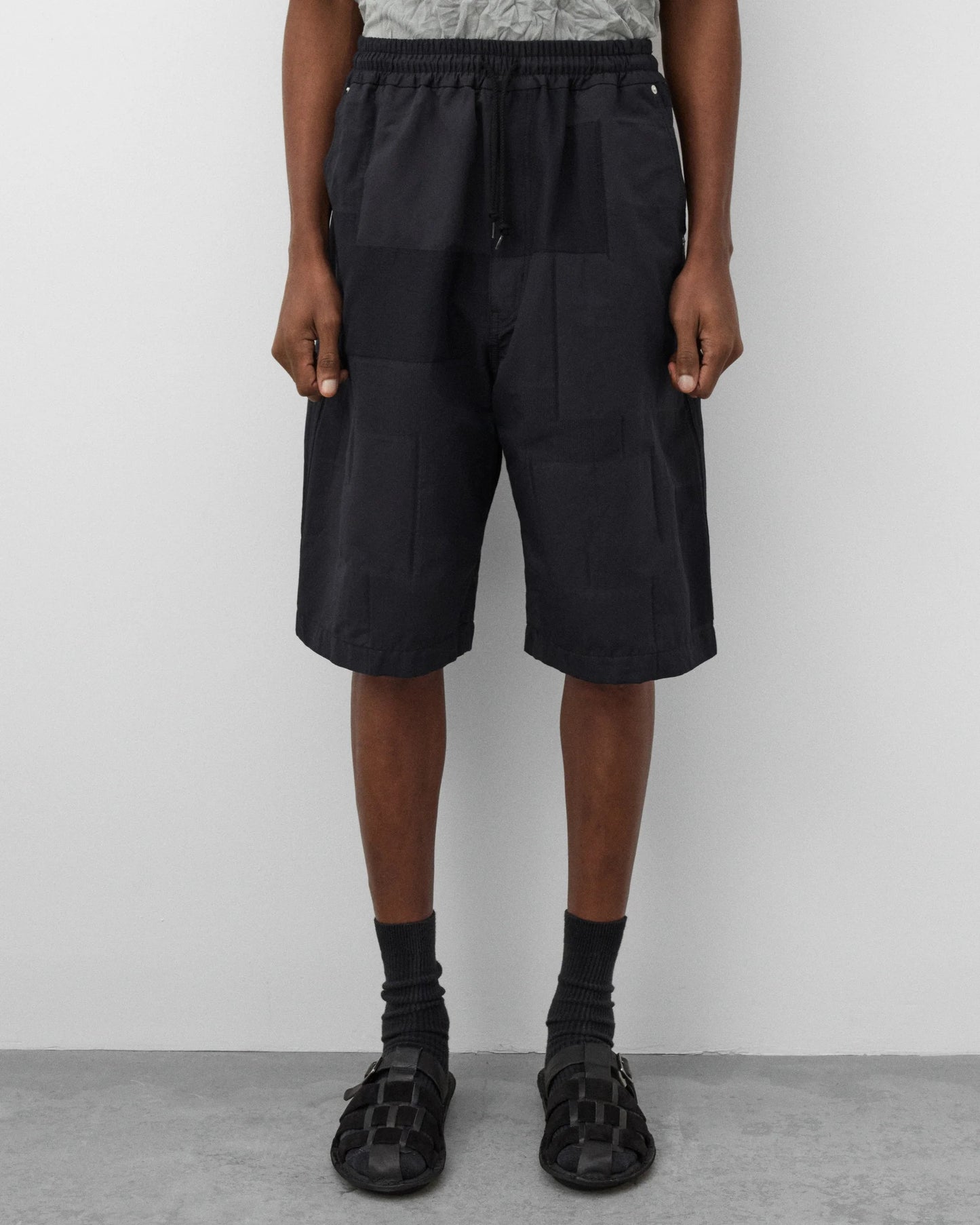 Navy White Cotton Polyester Jacquard Shorts
