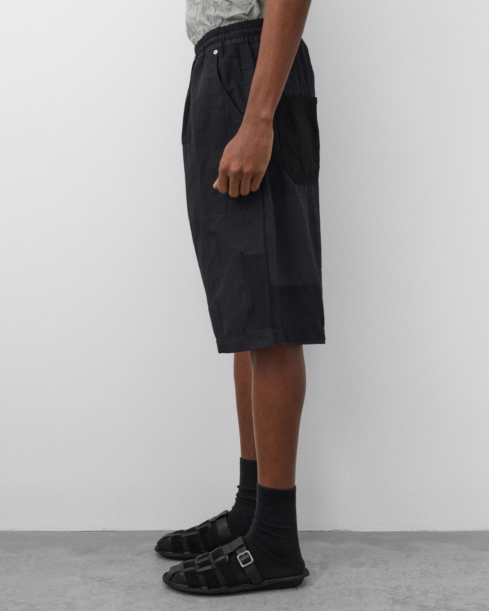 Navy White Cotton Polyester Jacquard Shorts