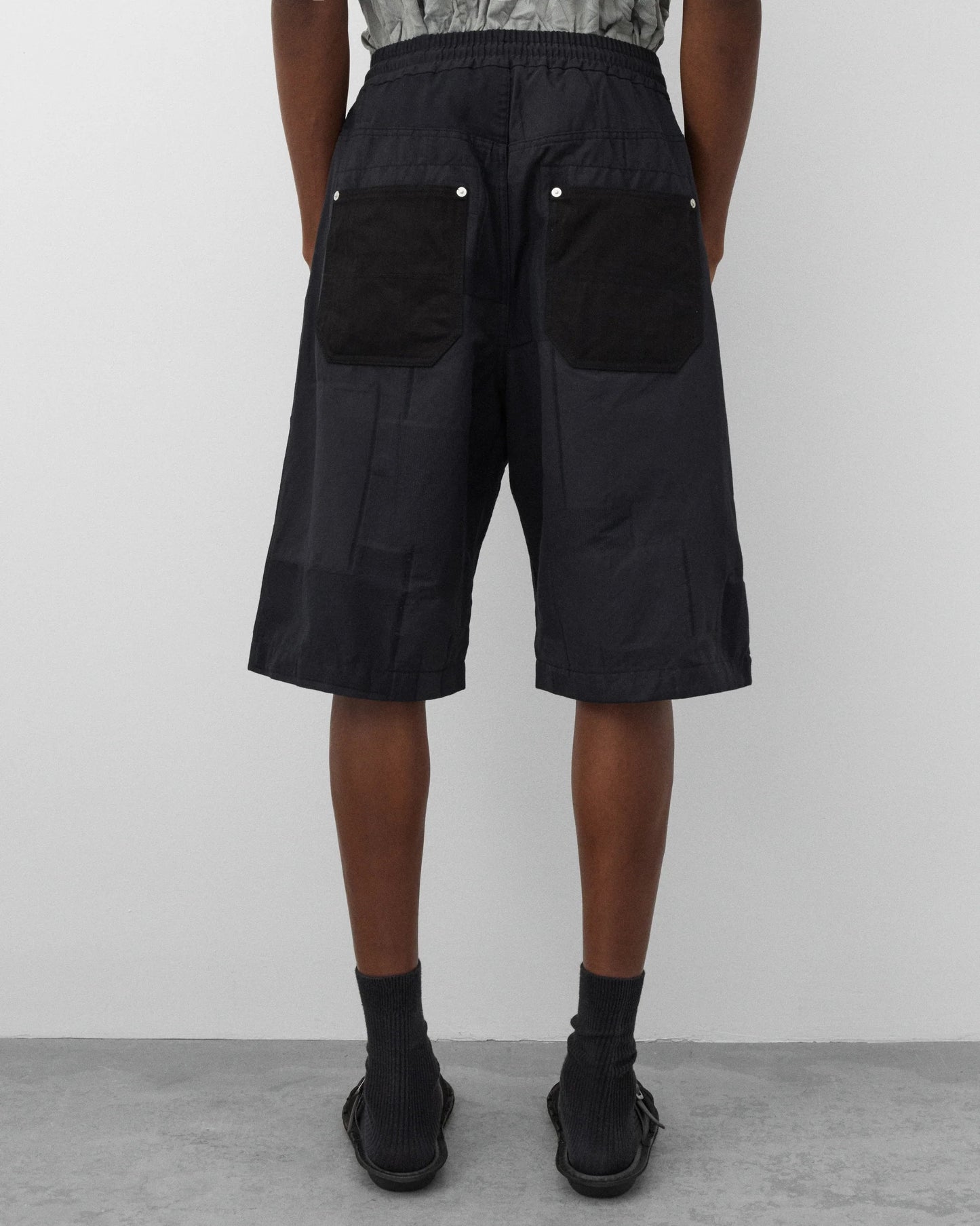 Navy White Cotton Polyester Jacquard Shorts