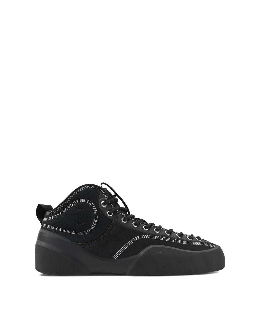 Black/Natural Black Leather Suede Canvas 1PM Mid-Top Sneakers