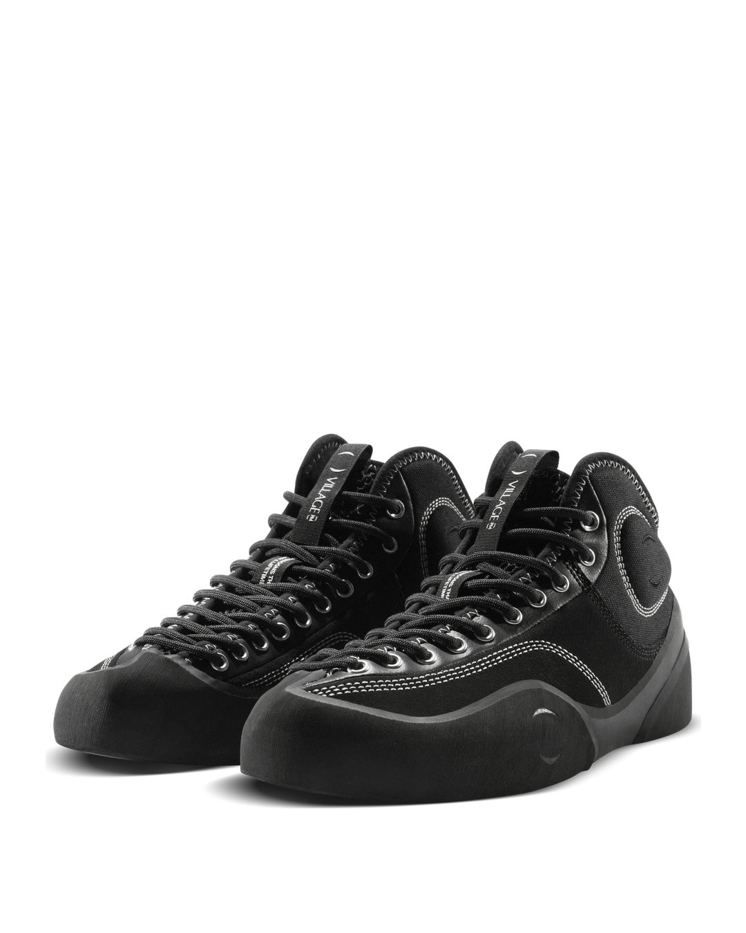 Black/Natural Black Leather Suede Canvas 1PM Mid-Top Sneakers