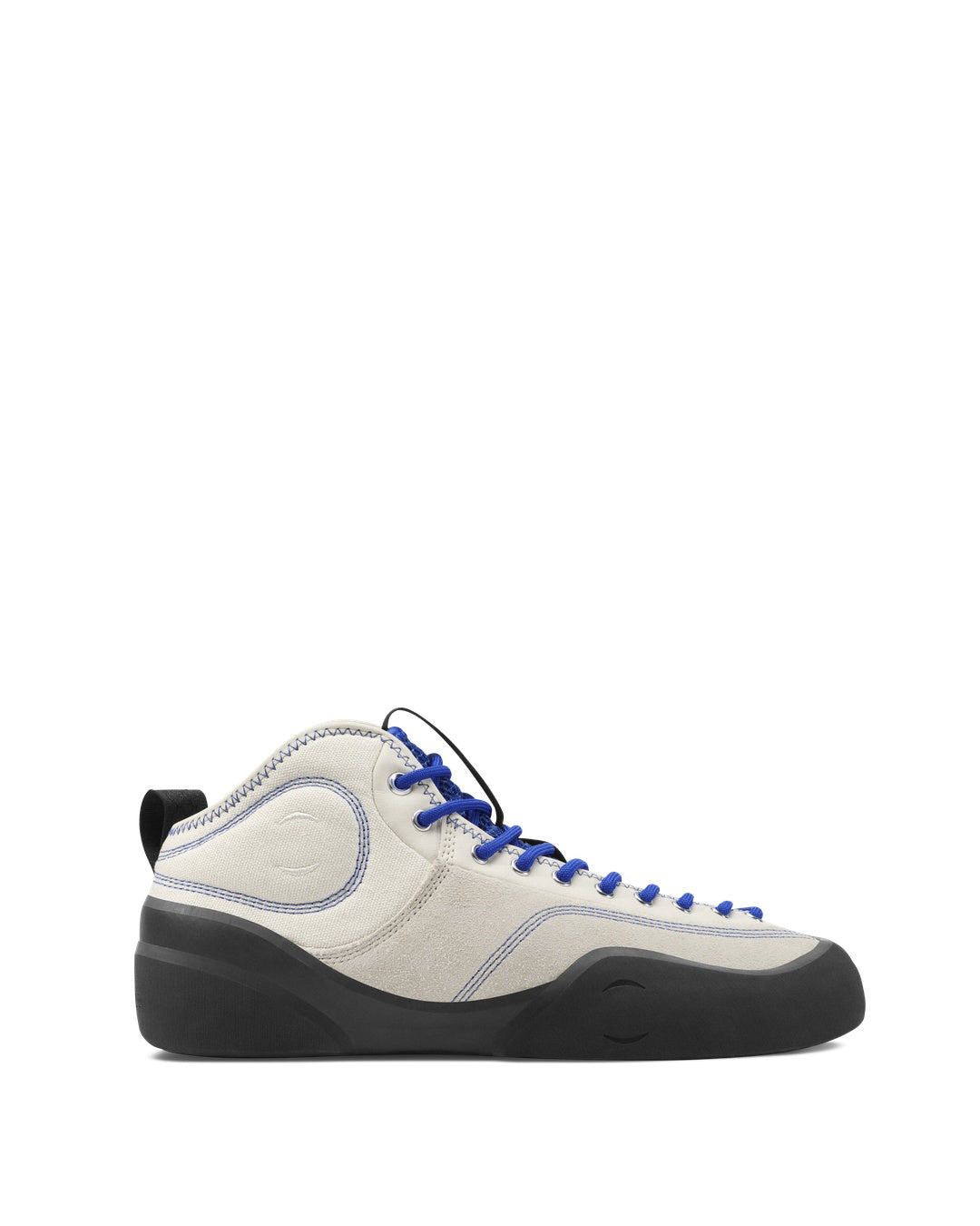 Cream-Blue/Natural Black Leather Suede Canvas 1PM Mid-Top Sneakers