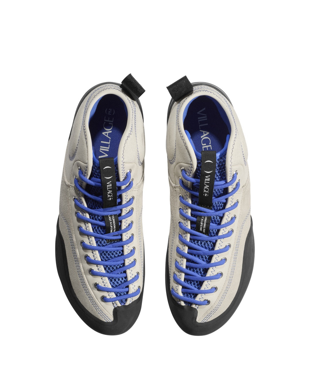 Cream-Blue/Natural Black Leather Suede Canvas 1PM Mid-Top Sneakers