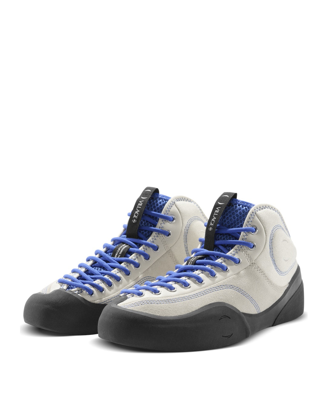 Cream-Blue/Natural Black Leather Suede Canvas 1PM Mid-Top Sneakers